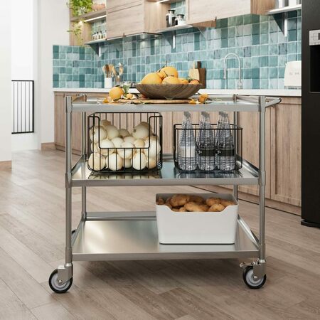 Amgood 3 Shelf Stainless Steel Tubular Utility Cart. 21 in. x 33 in. Metal Cart with Handle CART-TUC-2133-Z